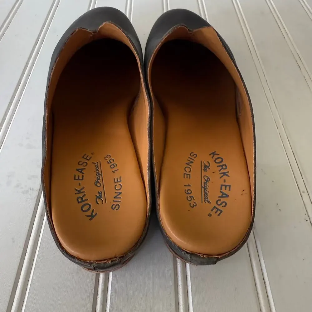 Kork-Ease Original Black Leather Clog Mules Women’s Size 7.5 Slip-On Comfort